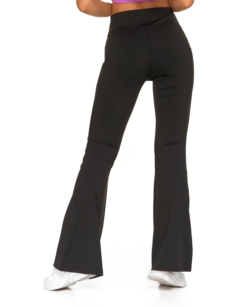 Spodnie - Legginsy dzwony damskie wysoki stan z rozszerzaną nogawką CZARNY - produkt moraj.pl 3