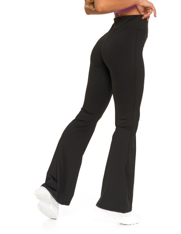 Spodnie - Legginsy dzwony damskie wysoki stan z rozszerzaną nogawką CZARNY - produkt 7