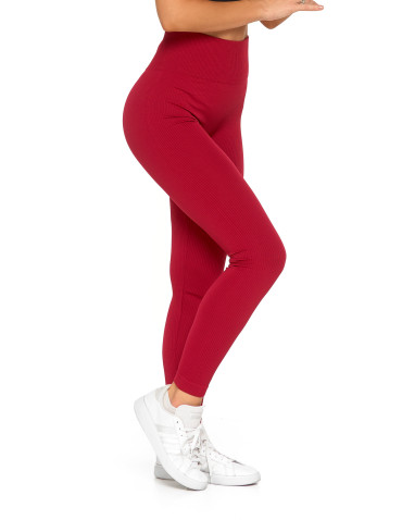 Legginsy - Legginsy damskie z wysokim stanem prążkowane sportowe CZERWONY - produkt 6