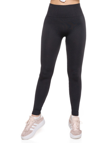 Legginsy - Legginsy damskie z wysokim stanem prążkowane sportowe GRAFIT - produkt 3