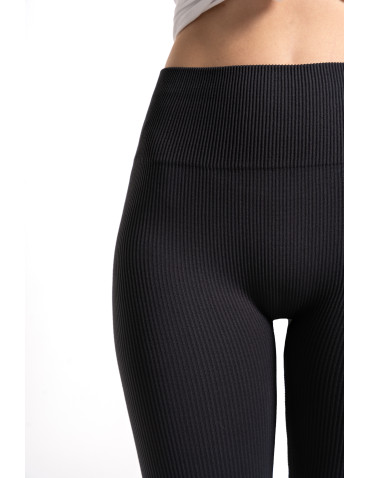 Legginsy - Legginsy damskie z wysokim stanem prążkowane sportowe GRAFIT - produkt 10