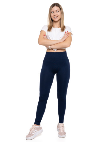 Legginsy - Legginsy damskie z wysokim stanem prążkowane sportowe GRANATOWY - produkt 1