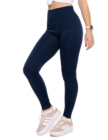 Legginsy - Legginsy damskie z wysokim stanem prążkowane sportowe GRANATOWY - produkt 4