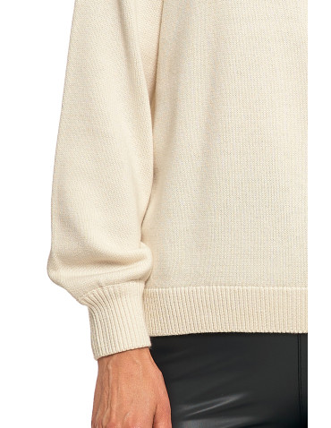 Swetry - Sweter damski bawełniany oversize z aplikacją kwiatową KREMOWY - produkt 3