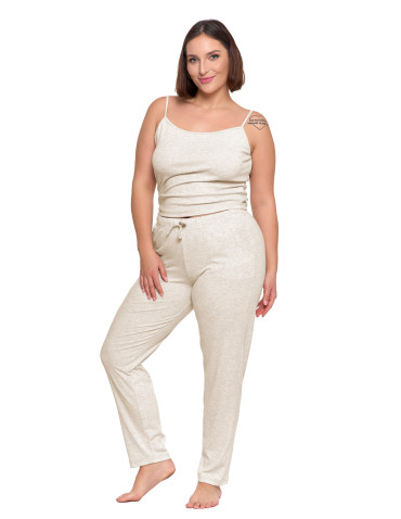 Na ramiączkach - Piżama damska na ramiączkach prążkowana dzianina Plus Size BEŻOWY - produkt 1