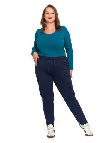 Spodnie - Spodnie damskie dresowe z haftem Plus Size GRANATOWY - produkt 2