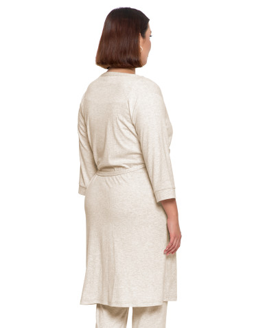 Szlafroki - Krótki szlafrok damski Plus Size z prążkowanej dzianiny BEŻOWY - produkt 3
