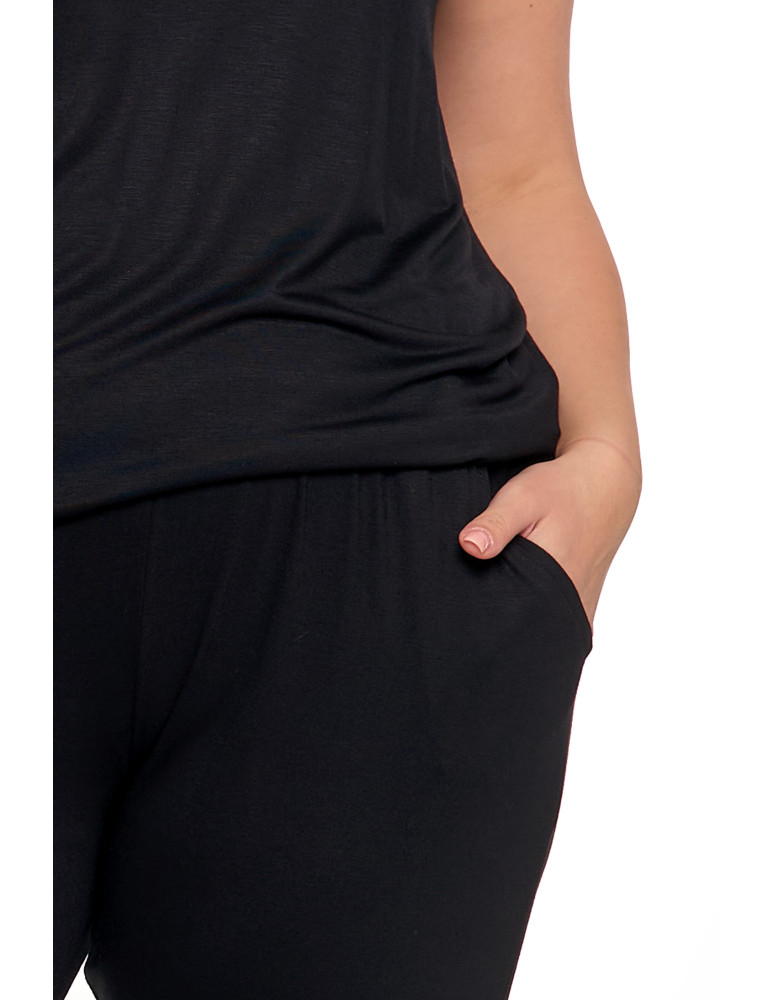 Krótki rękaw - Piżama damska Plus Size z wiskozy z koronkowym dekoltem CZARNY - produkt moraj.pl 4