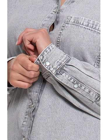 Bluzki i koszule - Koszula jeansowa damska w stylu denim SZARY - produkt 4