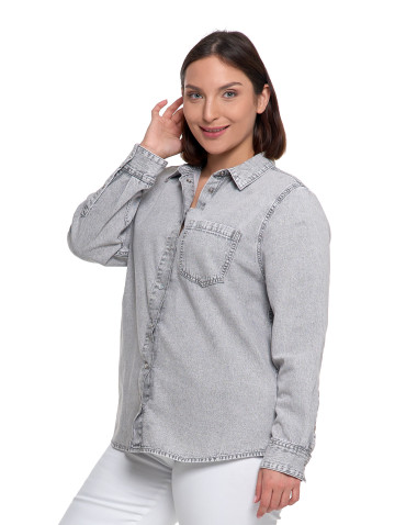 Bluzki i koszule - Koszula jeansowa damska w stylu denim SZARY - produkt 6