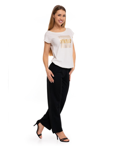 Bluzki i koszule - Koszulka damska oversize t-shirt z metalicznym nadrukiem BIAŁY - produkt 5