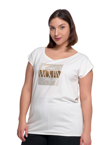 Bluzki i koszule - Koszulka damska oversize t-shirt z metalicznym nadrukiem BIAŁY - produkt 8