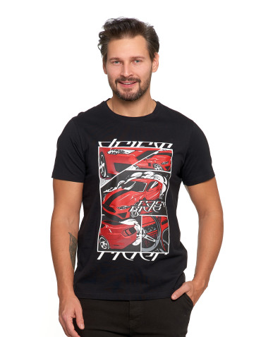 Koszulki, topy, koszule - Męska koszulka bawełniana z nadrukiem sportowego auta CZARNY - produkt 1