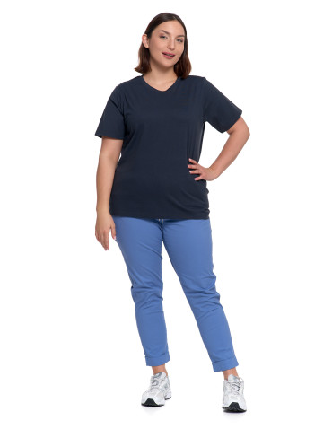 Koszulki i topy - T-shirt damski bawełniany bez szwów bocznych GRANATOWY - produkt 6