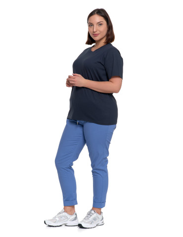 Koszulki i topy - T-shirt damski bawełniany bez szwów bocznych GRANATOWY - produkt 8