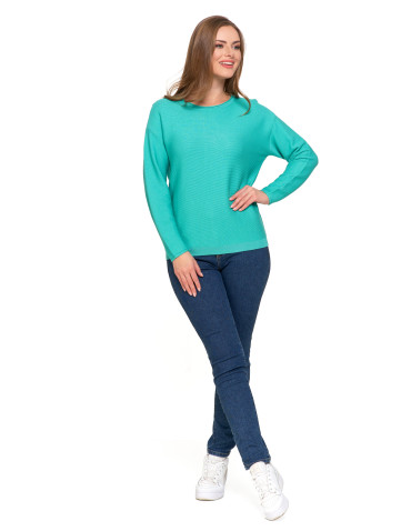 Swetry - Sweter damski dzianinowy z wiskozy o luźnym kroju ZIELONY - produkt 2