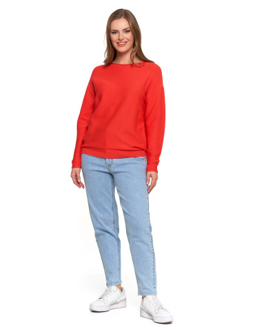 Swetry - Sweter damski dzianinowy z wiskozy o luźnym kroju CZERWONY - produkt 4