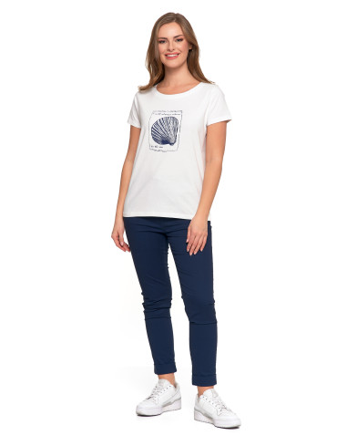Koszulki i topy - T-shirt damski bawełniany z morskim motywem BIAŁY - produkt 4