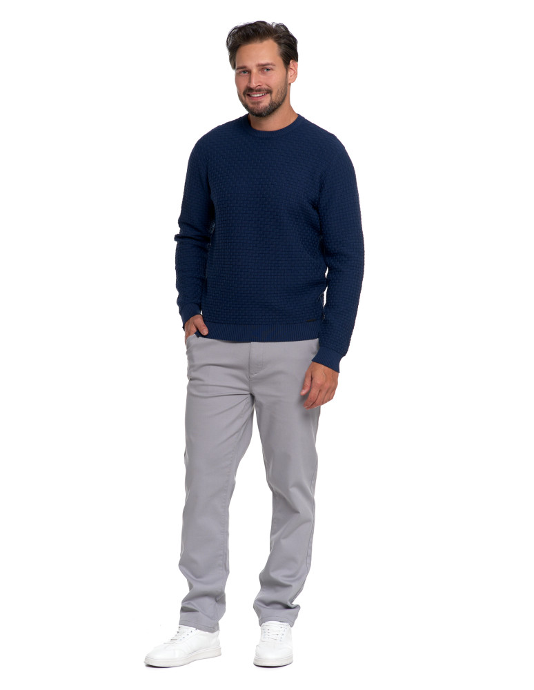 Swetry - Męski sweter bawełniany z teksturą GRANATOWY - produkt moraj.pl 4