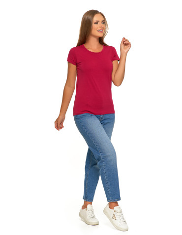 Koszulki i topy - T-shirt damski bawełniany z krótkim rękawkiem jednokolorowy ŚLIWKOWY - produkt 5