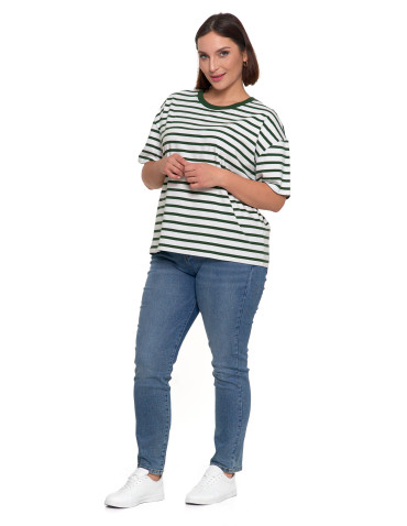 Koszulki i topy - T-shirt damski bawełniany w paski o luźnym kroju ZIELONY - produkt 10
