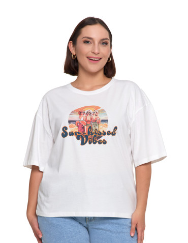 Koszulki i topy - T-shirt damski oversize z nadrukiem BIAŁY - produkt 1