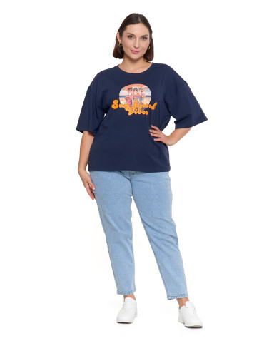 Koszulki i topy - T-shirt damski oversize z nadrukiem GRANATOWY - produkt 4