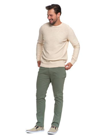 Swetry - Sweter męski bawełniany klasyczny BEŻOWY - produkt 3
