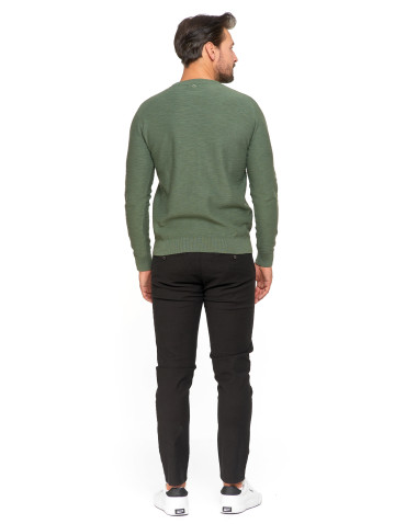 Swetry - Sweter męski bawełniany klasyczny KHAKI - produkt 4