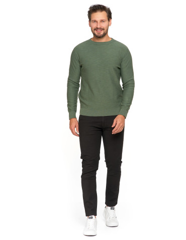 Swetry - Sweter męski bawełniany klasyczny KHAKI - produkt 5