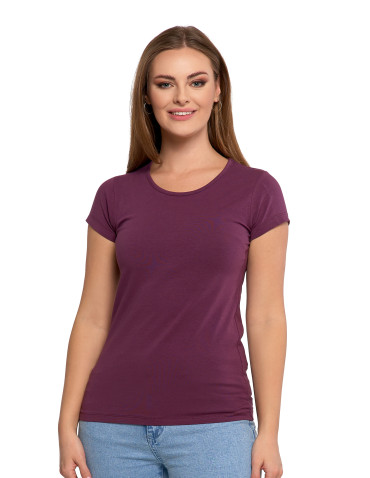 Koszulki i topy - T-shirt damski bawełniany z krótkim rękawkiem jednokolorowy FIOLETOWY - produkt 1