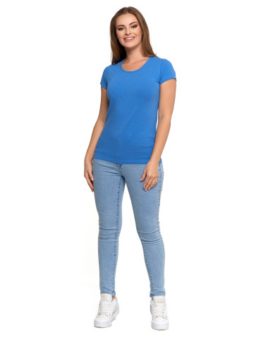 Koszulki i topy - T-shirt damski bawełniany z krótkim rękawkiem jednokolorowy NIEBIESKI - produkt 4