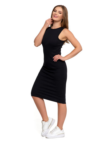 Sukienki - Damska sukienka midi typu tuba w prążek CZARNY - produkt 2
