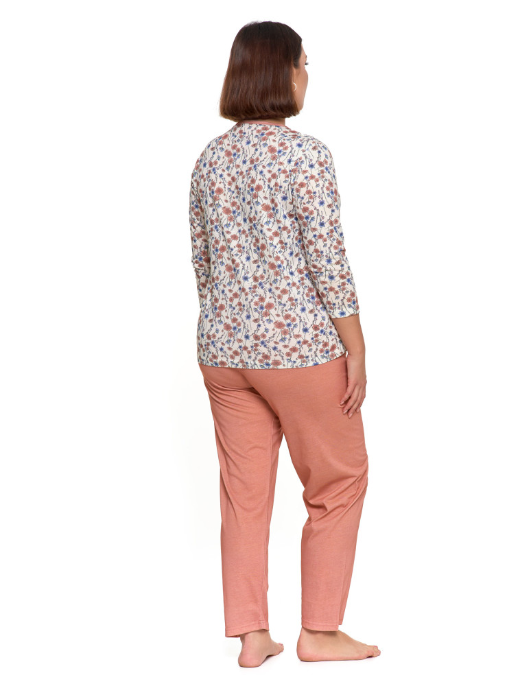 Długi rękaw - Piżama damska z 3/4 rękawem i rozpinaną bluzką Plus Size RÓŻOWY - produkt moraj.pl 2