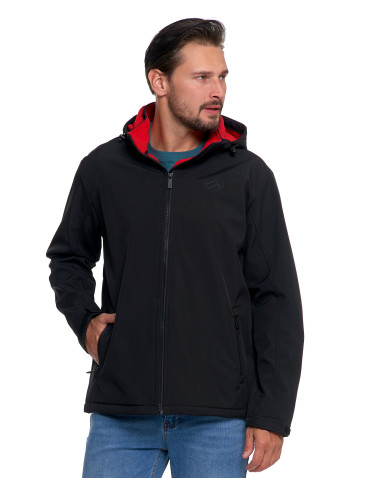 Odzież wierzchnia - Kurtka męska softshell wodoodporna z odpinanym kapturem CZARNY - produkt 1