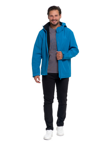Odzież wierzchnia - Kurtka męska softshell wodoodporna z odpinanym kapturem NIEBIESKI - produkt 3
