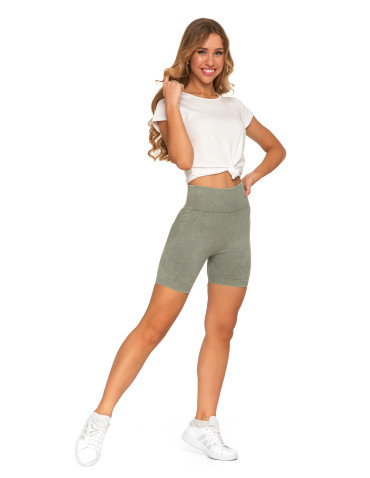 Legginsy - Legginsy kolarki damskie z wysokim stanem i efektem push-up ZIELONY - produkt 3