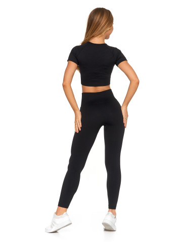 Legginsy - Legginsy damskie bezszwowe z wysokim stanem sportowe CZARNY - produkt 4