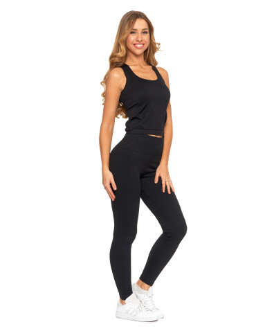 Legginsy - Legginsy damskie o wysokim stanie z prążkowaną strukturą CZARNY - produkt 7