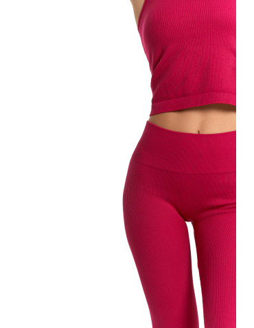 Legginsy - Legginsy damskie o wysokim stanie z prążkowaną strukturą BORDOWY - produkt 3