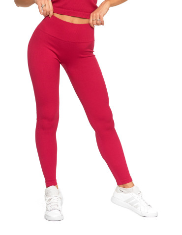 Legginsy - Legginsy damskie o wysokim stanie z prążkowaną strukturą BORDOWY - produkt 7