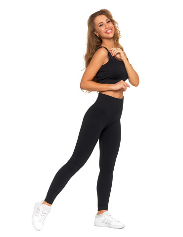 Legginsy - Legginsy damskie sportowe w prążek wysoki stan CZARNY - produkt 2