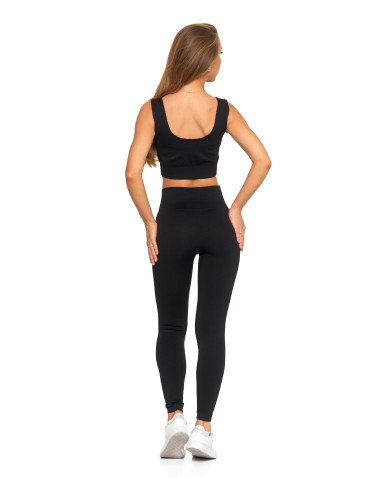 Legginsy - Legginsy damskie sportowe w prążek wysoki stan CZARNY - produkt 5