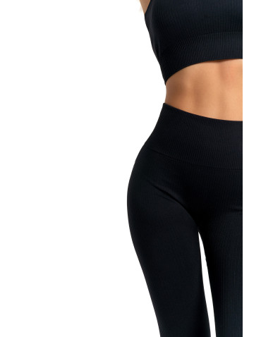 Legginsy - Legginsy damskie sportowe w prążek wysoki stan CZARNY - produkt 7