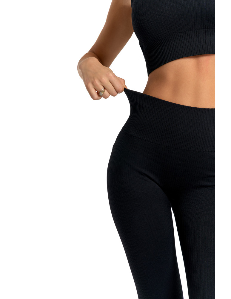 Legginsy - Legginsy damskie sportowe w prążek wysoki stan CZARNY - produkt moraj.pl 8