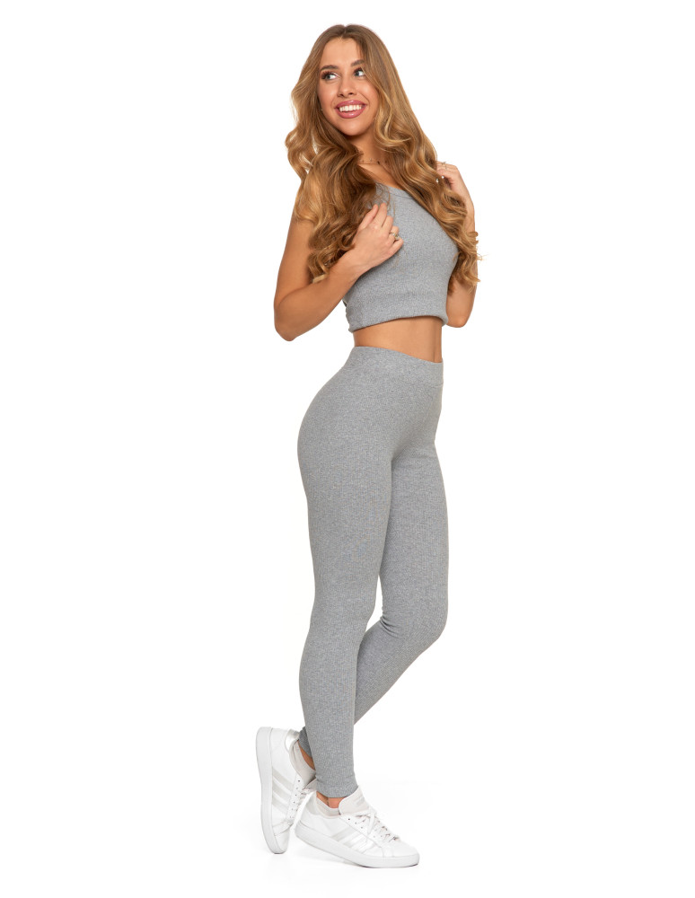 Legginsy - Legginsy damskie bawełniane z szeroką gumą w pasie SZARY - produkt moraj.pl 2