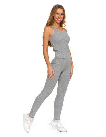 Legginsy - Legginsy damskie bawełniane z szeroką gumą w pasie SZARY - produkt 6