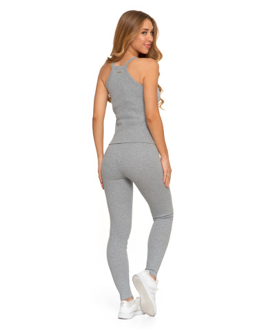 Legginsy - Legginsy damskie bawełniane z szeroką gumą w pasie SZARY - produkt 7