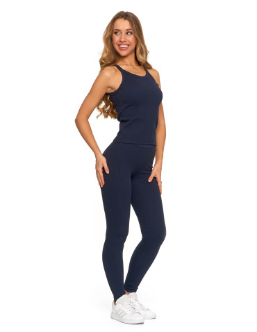 Legginsy - Legginsy damskie bawełniane z szeroką gumą w pasie GRANAT - produkt 7