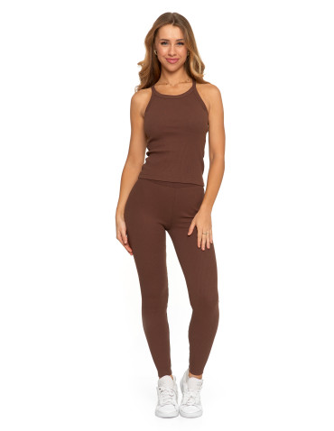 Legginsy - Legginsy damskie bawełniane z szeroką gumą w pasie MOKKA - produkt 4